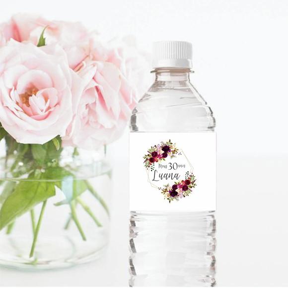 Rótulo para Garrafa de água Aniversário Floral Marsala