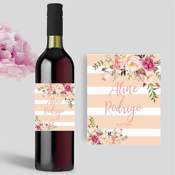 Rótulo para Garrafa de Vinho Listrado Floral