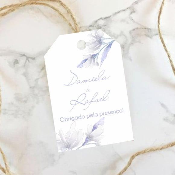 Tag de Agradecimento para Casamento Floral Azul Serenity