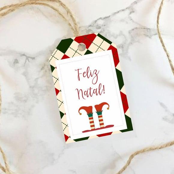 Tag de Natal xadrez vermelho