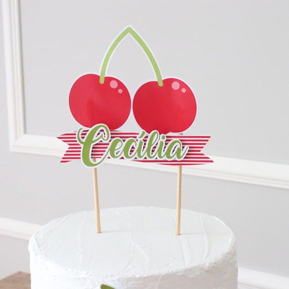 Topo de Bolo Piquenique, quitandinha, frutinhas
