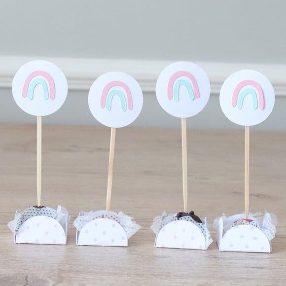 Topper Com Forminha De Doce Arco-ìris Boho Chic Rosa