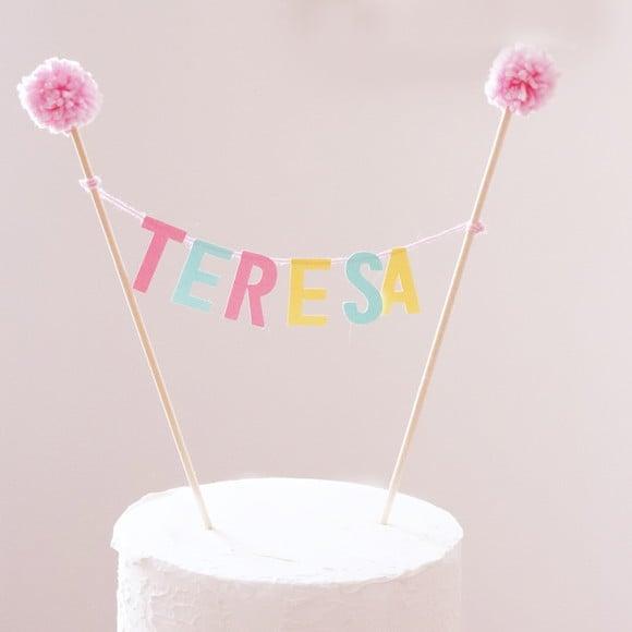 Topo de Bolo Pompom Rosa