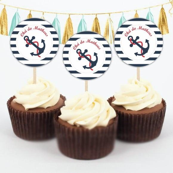 Topper para doce Ancora marinheiro azul marinho com vermelho