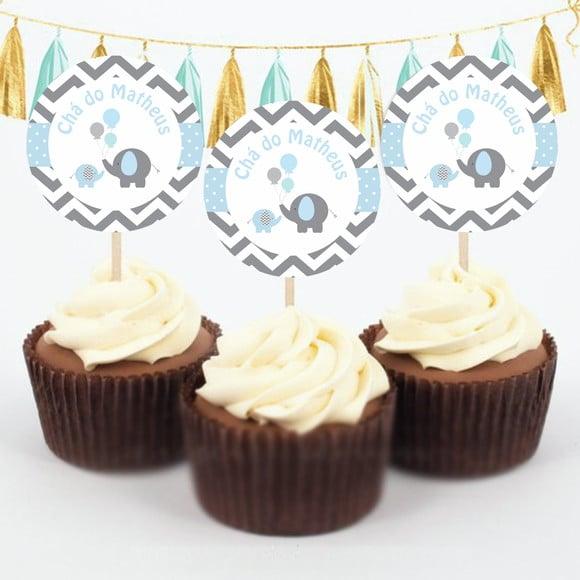 Topper para doces elefantinho chevron azul