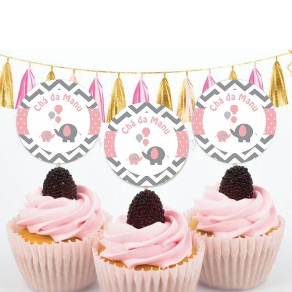 Topper para doces elefantinho chevron rosa