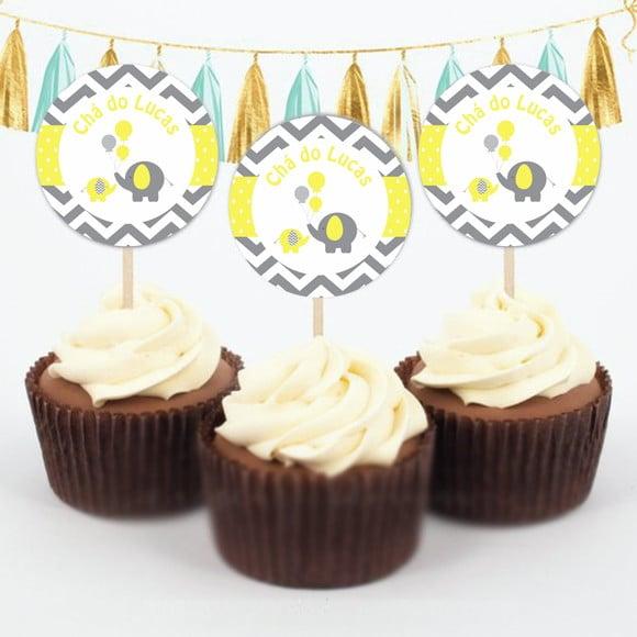Topper para doces elefantinho chevron amarelo