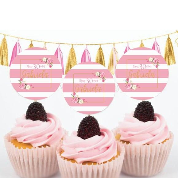 Toppers para Doces floral com listras