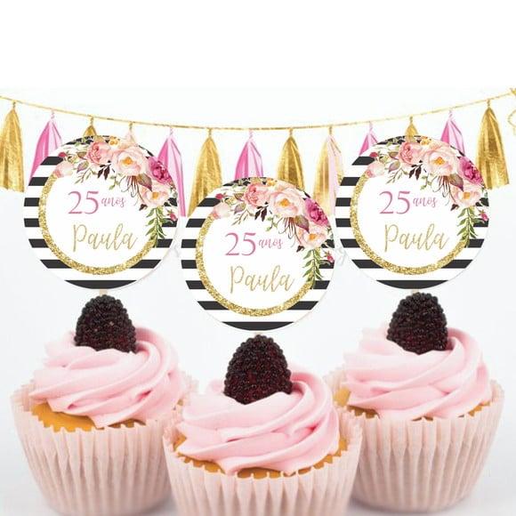 Toppers para Doces Floral com Listras Pretas