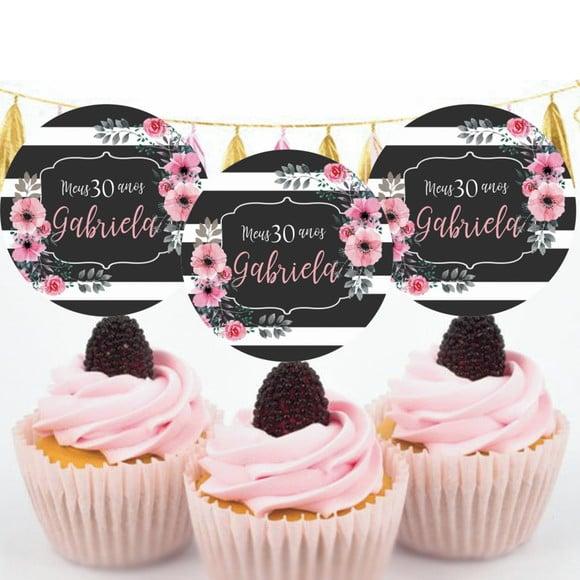 Toppers para Doces floral com listras