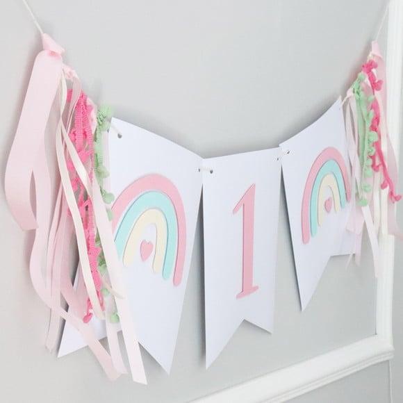 Varal Mesversário - Arco-ìris Boho Chic Rosa