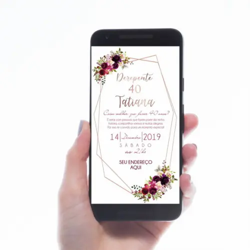 (RECOMENDADO) CONVITE DIGITAL FLORAL MARSALA ROSÉ GOLD