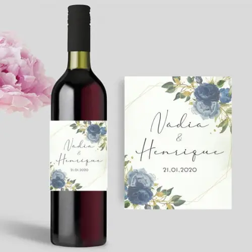(Recomendado) Rótulo para garrafa de Vinho Floral Azul