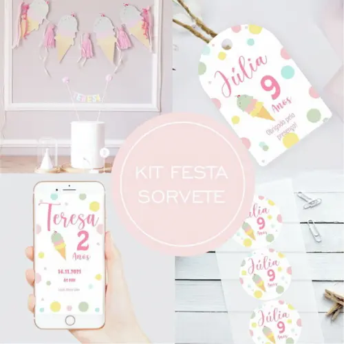 [recomendado] Kit Festa Infantil Sorvete - 64 Itens