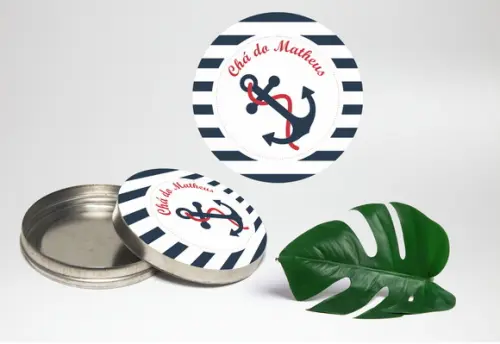 Adesivo para latinha mint to be ancora marinheiro azul