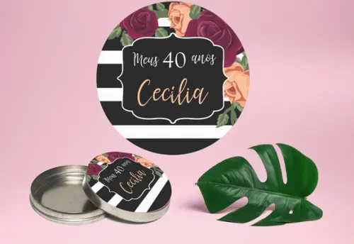 Adesivo para latinha mint to be listrado floral marsala