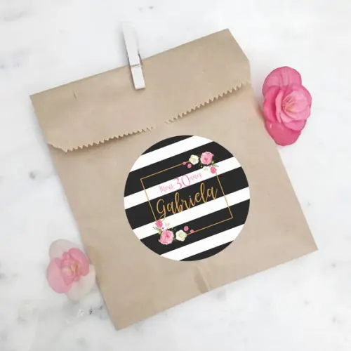 Adesivo para lembrancinha de aniversário floral listrado