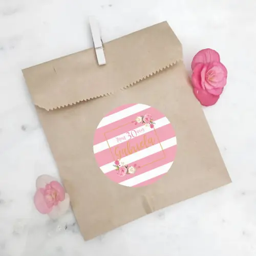 Adesivo para lembrancinha de aniversário floral listrado