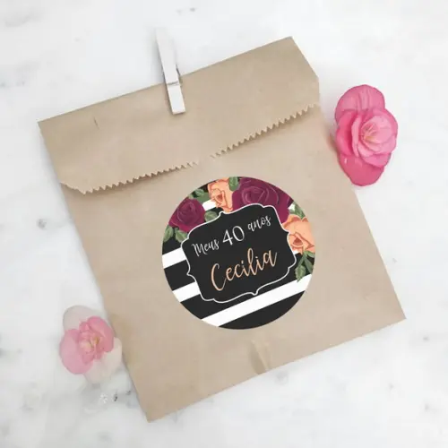 Adesivo para lembrancinha de aniversário floral marsala