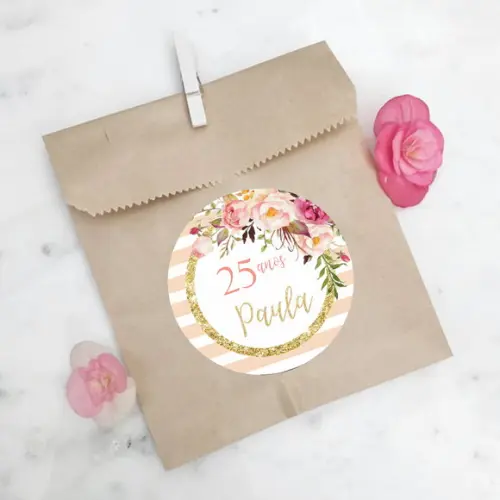 Adesivo Para Lembrancinha De Aniversário Floral Rosa Chá