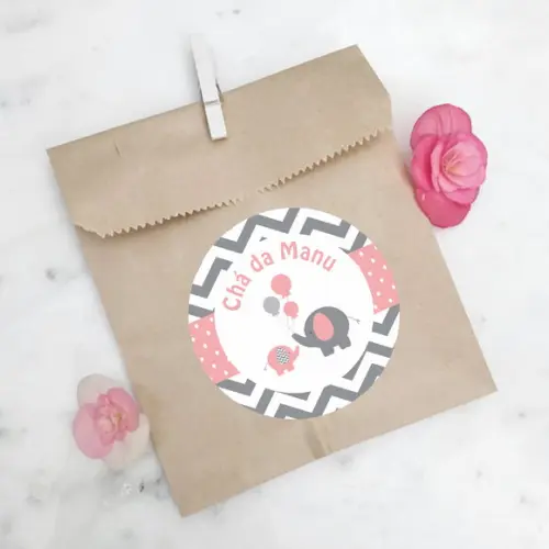 Adesivo para lembrancinha elefantinho chevron rosa
