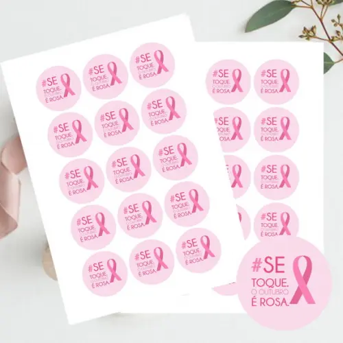 Adesivo para lembrancinha Outubro Rosa