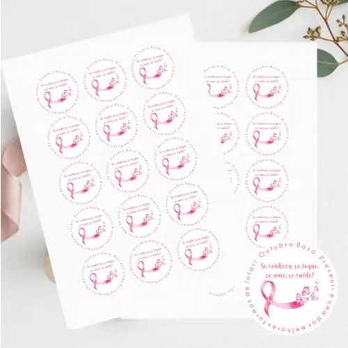 Adesivo para lembrancinha Outubro Rosa