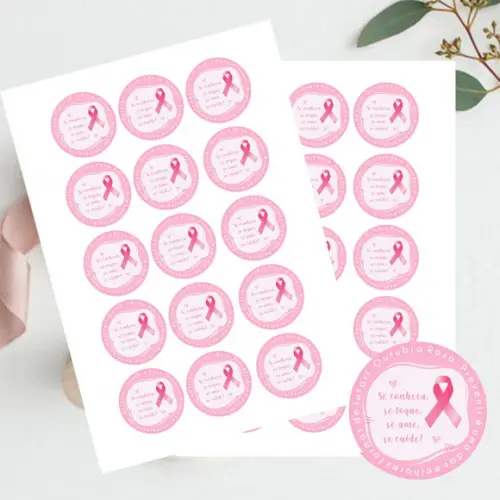 Adesivo para lembrancinha Outubro Rosa