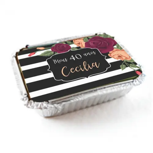 Adesivo Para Marmitinha listrado floral marsala