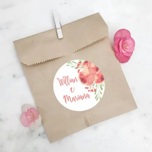 Adesivo Redondo Para Lembrancinha de Casamento Living Coral