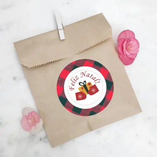 adesivo redondo para lembrancinha de natal xadrez