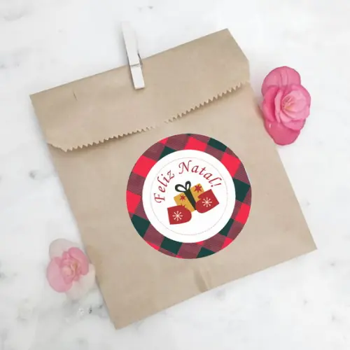 adesivo redondo para lembrancinha de natal xadrez