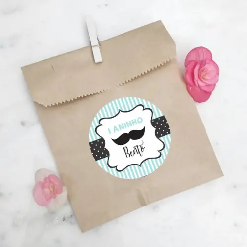 Adesivo Redondo para Lembrancinha Mustache
