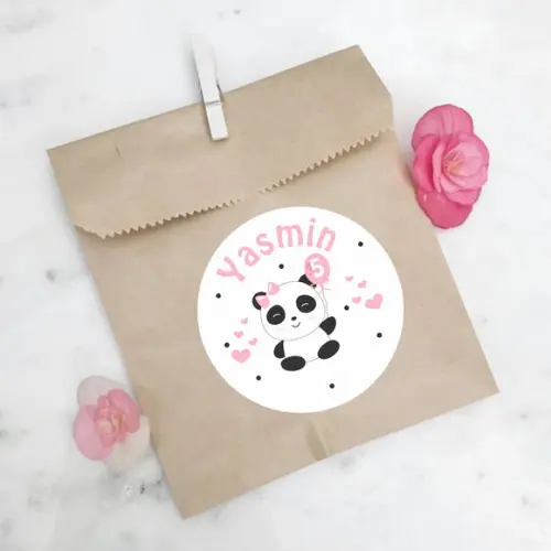 Adesivo Redondo para Lembrancinha Panda Menina