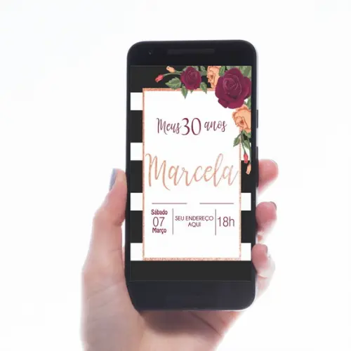 CONVITE DIGITAL LISTRADO FLORAL MARSALA