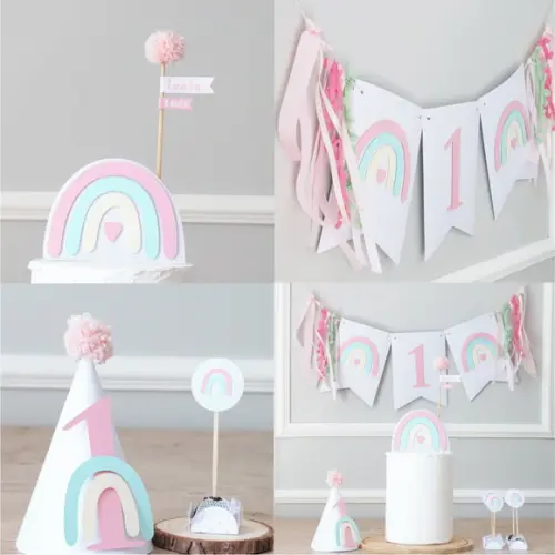 Kit Festa - Arco - Ìris Boho Chic Rosa - 64 Itens