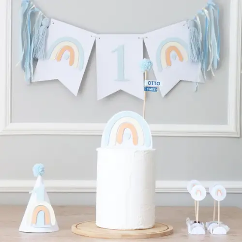 Kit Mesversário - Arco-ìris Boho Chic Azul