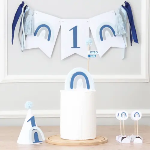 Kit Mesversário - Arco-ìris Boho Chic Azul Marinho