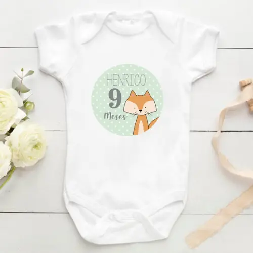 Kit mesversário 12 adesivos para body Animais
