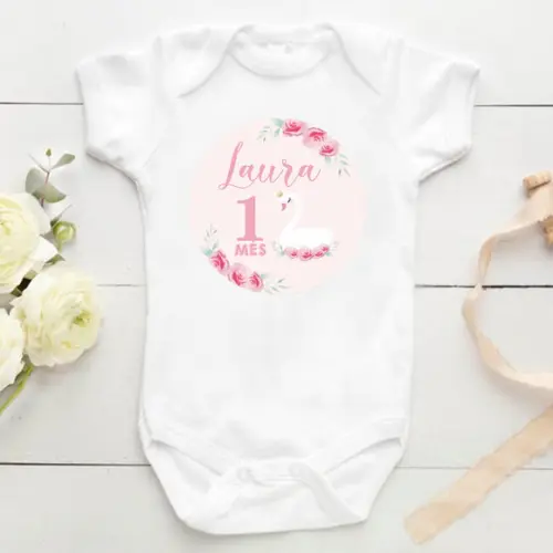 Kit mesversário 12 adesivos para body Cisne