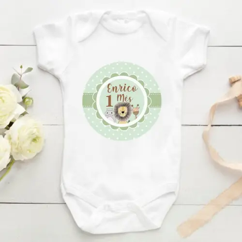 Kit mesversário 12 adesivos para body menino safári