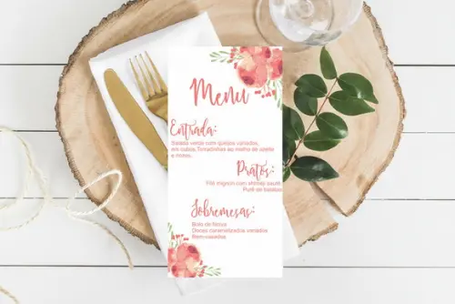 Menu Para Casamento Casamento Living Coral - Arte Digital