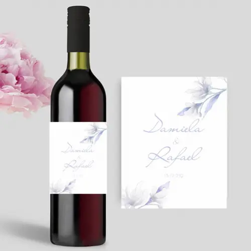 Rótulo de Vinho para Casamento Floral Azul Serenity
