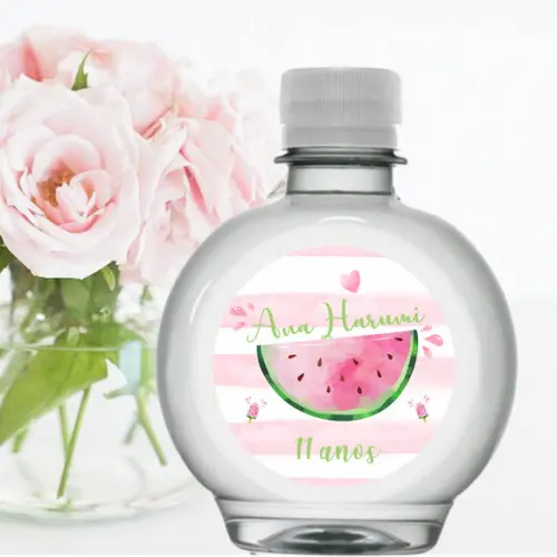 Rótulo para Garrafa de água 300ml Melancia Aquarela