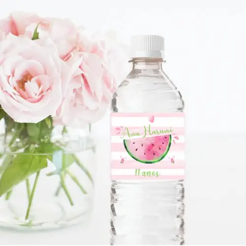 Rótulo para garrafa de água 500ml Melancia Aquarela