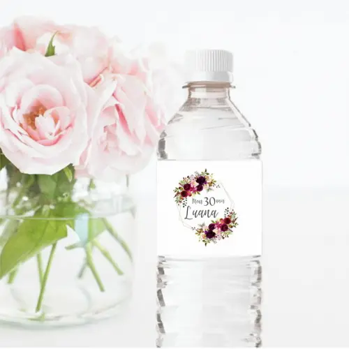 Rótulo para Garrafa de água Aniversário Floral Marsala