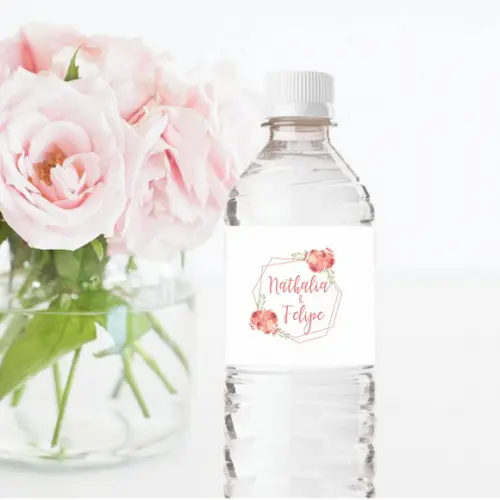 Rótulo para garrafa de água Casamento Living Coral