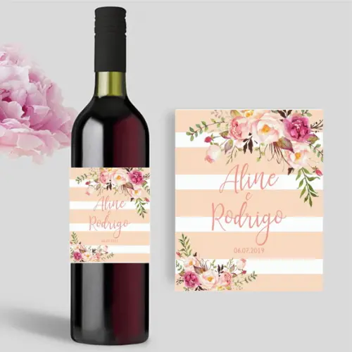Rótulo para Garrafa de Vinho Listrado Floral