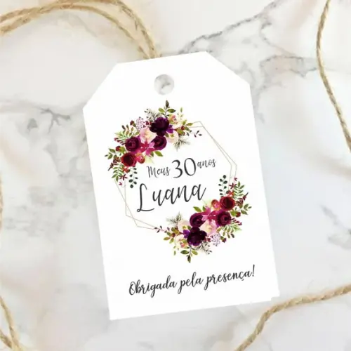 Tag de agradecimento Aniversário Floral Marsala