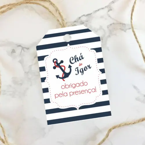 Tag de agradecimento Chá de bebê ancora marinheiro azul